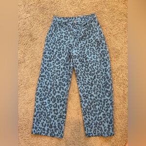 Leopard Print Blue Pants BARREL JEANS. STRETCHY.  NEVER WORN